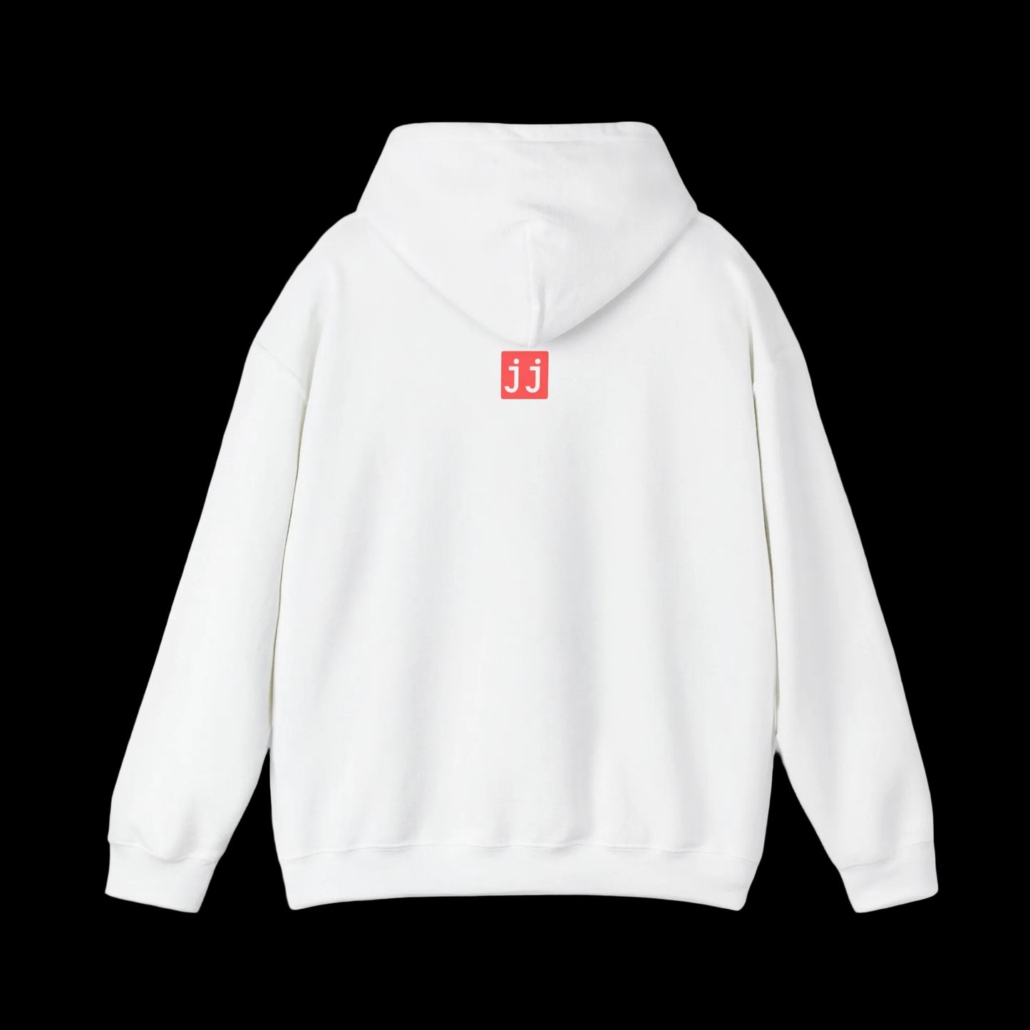 White hoodie with a red logo on the back against a black background. 'Tell Me About Your CAC' across the front in bold letters. Corporate funny humor. 