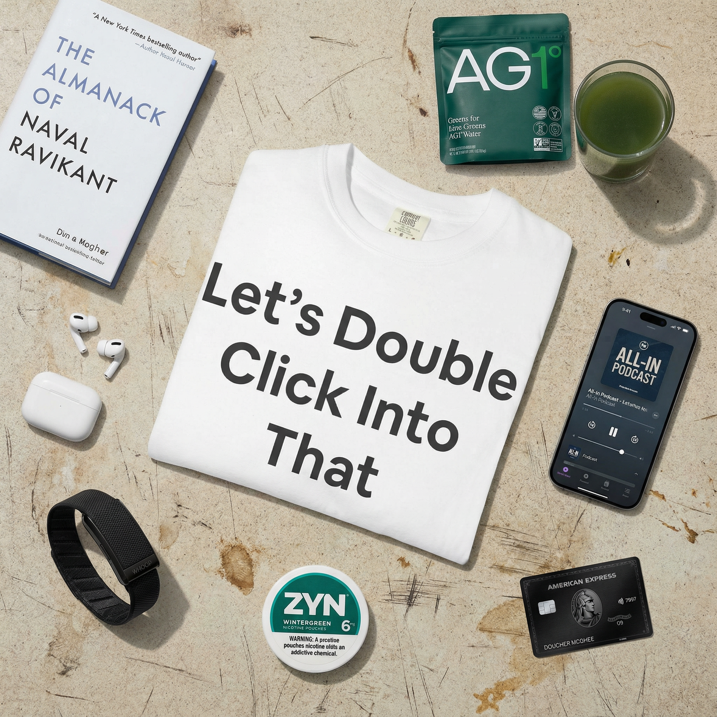 White t-shirt with 'Let's Double Click Into That' on the front in large black text. Corporate, business, funny, humor. 